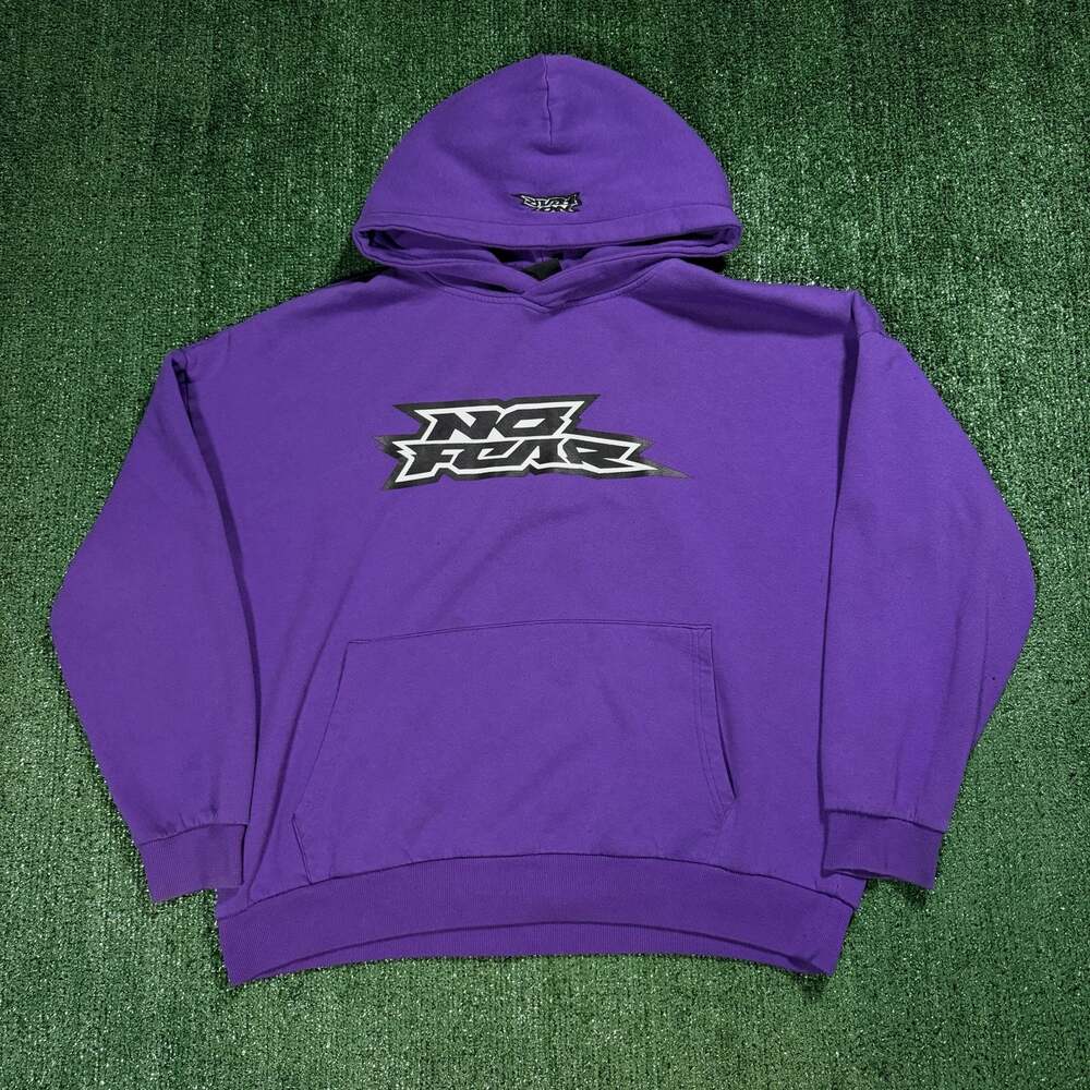 Y2K Mens No Fear Graphic Hoodie Purple Large Oversized